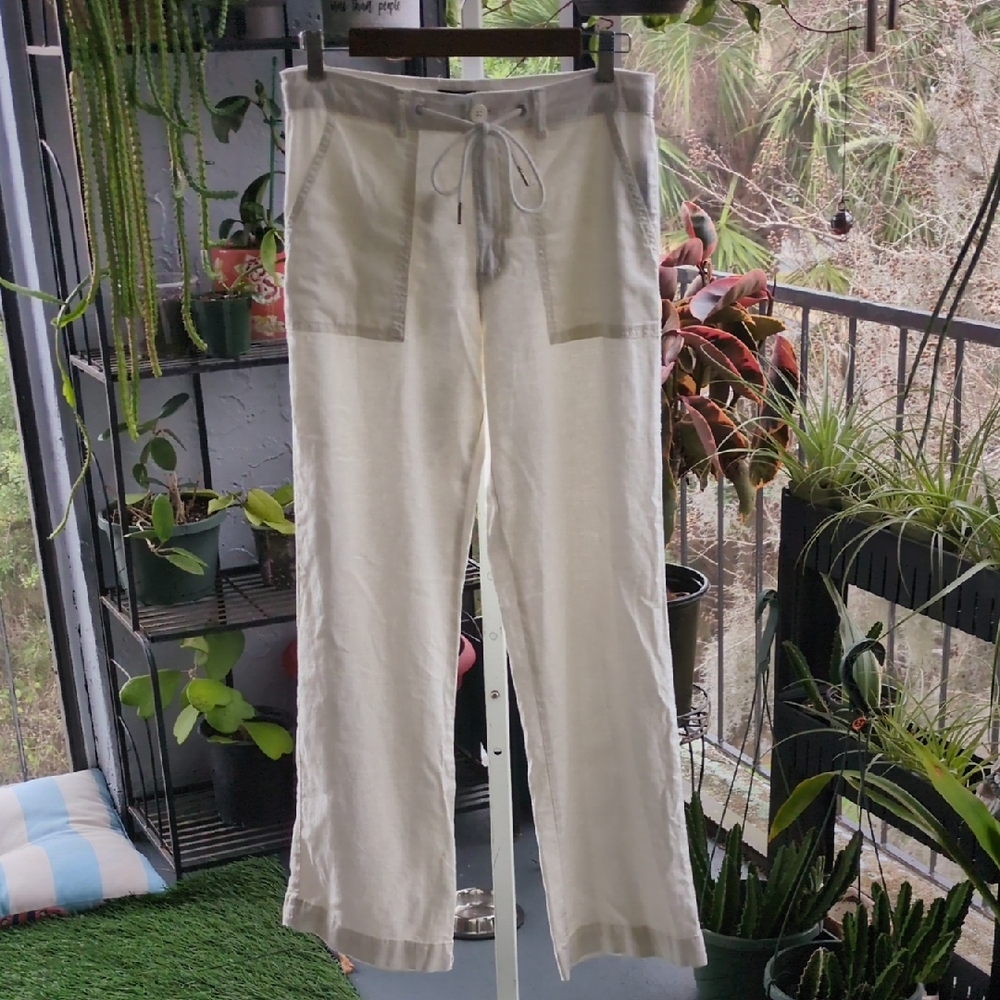 Sanctuary Linen Blend Cream Casual Trousers